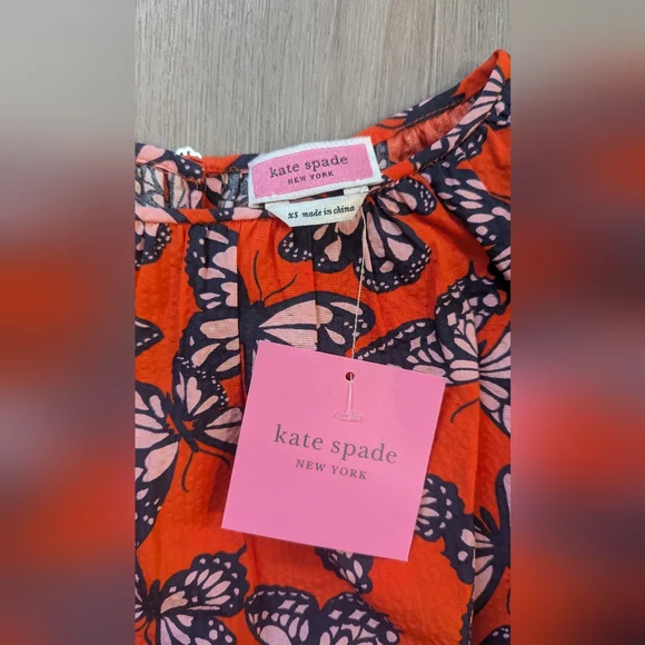 Kate Spade Butterfly Flutter Short Sleeve Multicolored Blouse Size XS NWT! - Picture 3 of 7